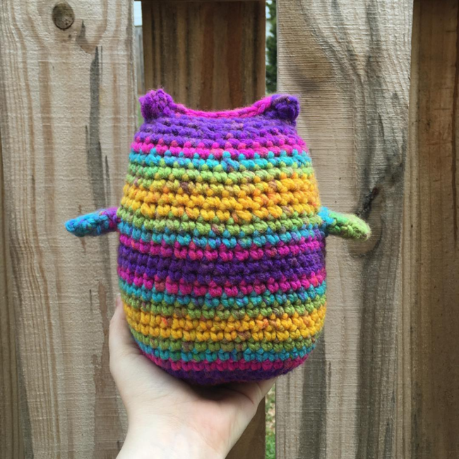 A colorful crochet toy for a deserving pup