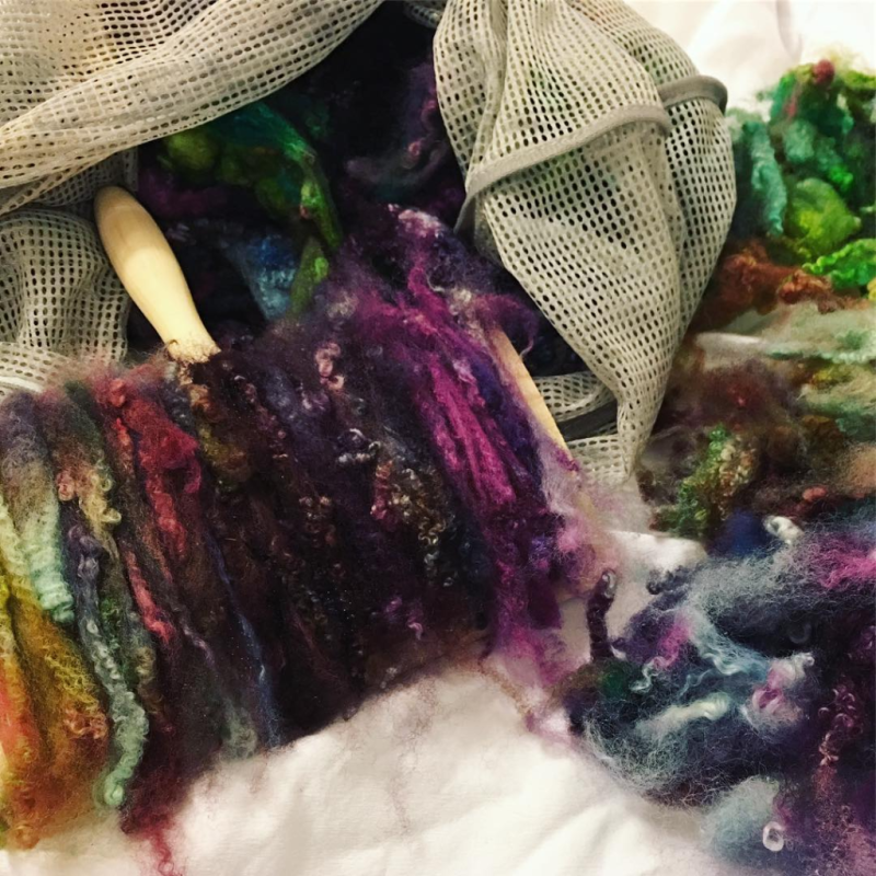 Clementine dyed dried and being carded