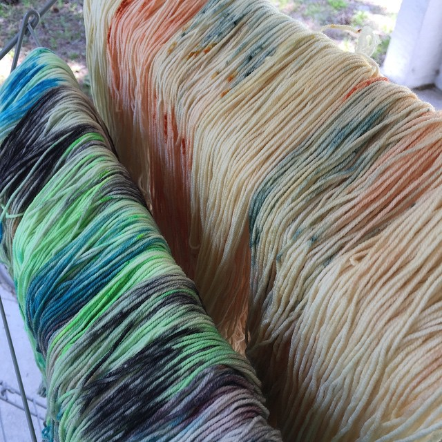 Two new colorways dyed up on Livy
