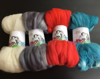 Pack Mates - Rockabilly superwash merino natural silver gray grey red vintage blue teal spinning fiber